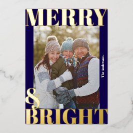 Dicke moderne Navy Blue Merry & Bright Foto Folien Feiertagskarte