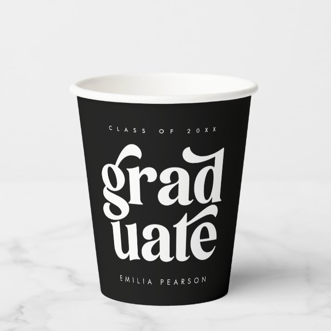 Dicke, moderne schwarze Graduierungspartei Pappbecher (Vorderseite)