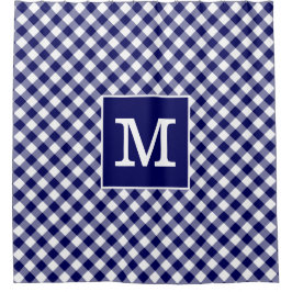 Dicke monogram Navy Blue und White Gingham Pattern Duschvorhang