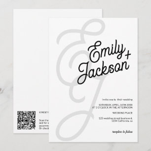 Dicke monogramm Pinselnamen schwarz qr Code Hochze Einladung