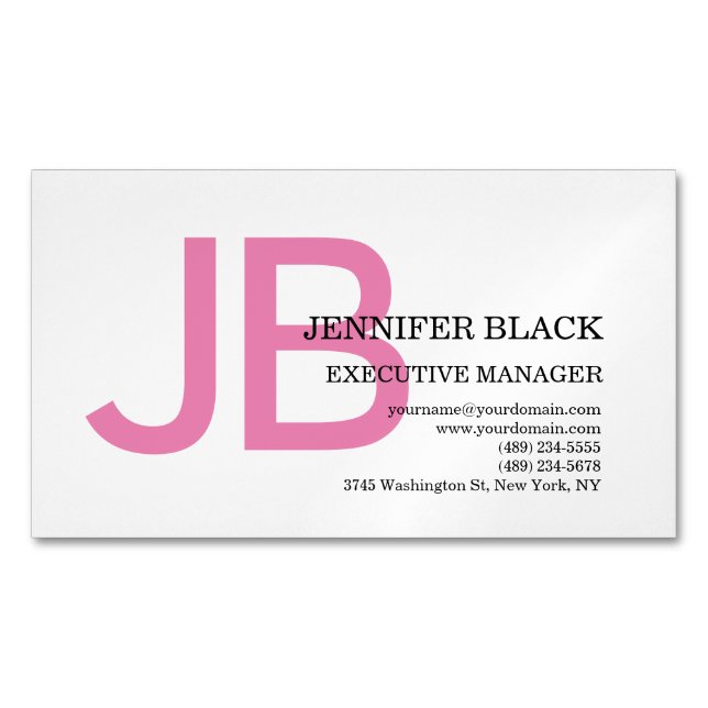 Dicke Monogramm rosa Weiß Modernste Schlicht Magnetische Visitenkarte (Vorderseite)
