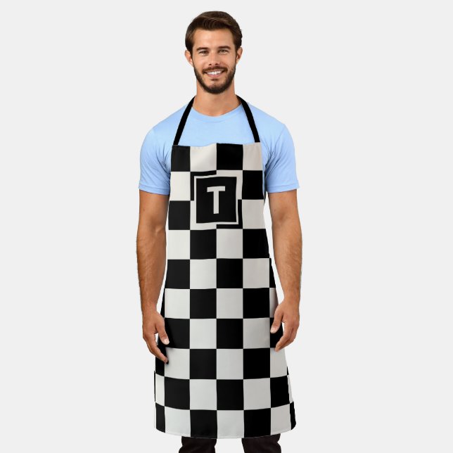 Dicke Monogramm Schwarze Creme Prüfmuster Schürze (Getragen)