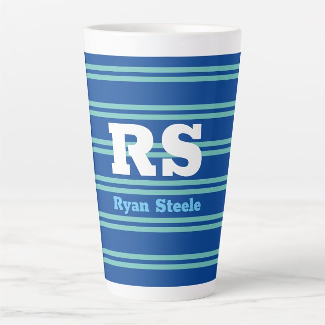 Dicke Monogramm und Name, Aquamarine Linien auf De Milchtasse (Vorderseite)