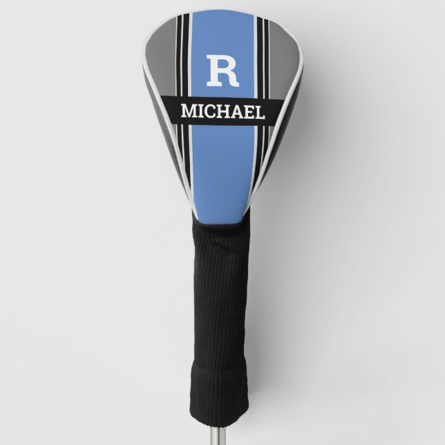 Dicke Monogramm und Name, blaue, graue und schwarz Golf Headcover (Vorderseite)