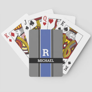 Dicke Monogramm und Name Med Blue Grau & Black Str Spielkarten