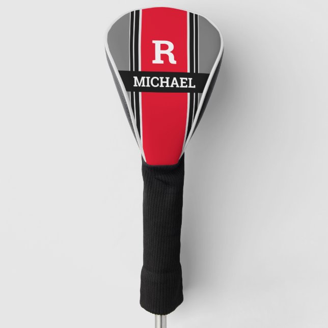 Dicke Monogramm und Name, rote, graue und schwarze Golf Headcover (Vorderseite)
