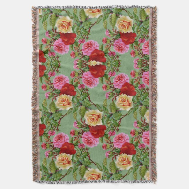 Dicke Muster Rot Gelb Rosa Rosen und Folies Decke (Vorderseite Vertikal)