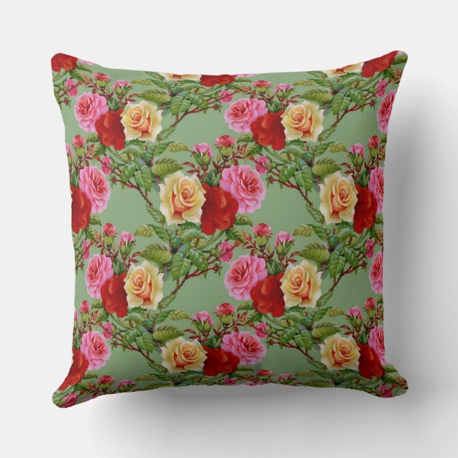 Dicke Muster Rot Gelb Rosa Rosen und Folies Kissen (Rückseite)