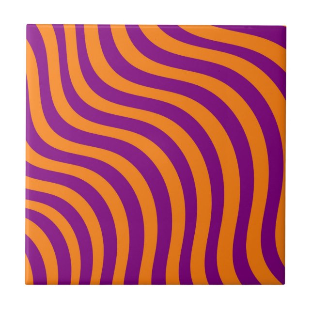 Dicke Orange Lila Zebra Stripe Moderner Frühling Fliese (Vorderseite)