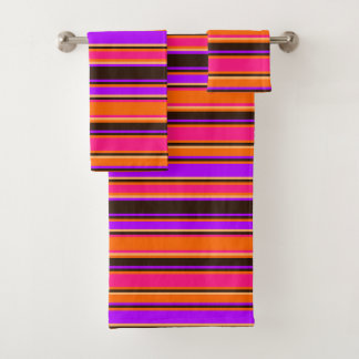 Dicke Orange, Magenta und Lila Strickhandtuch-Set Badhandtuch Set