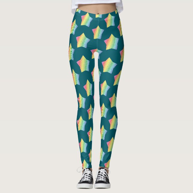 Dicke Rainbow Honeycomb und Diamond Pattern Star Leggings (Vorderseite)