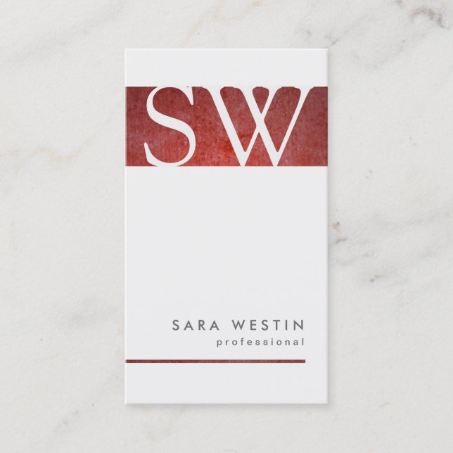 Dicke Red Grunge Strip Monogram Business Card Visitenkarte (Vorderseite)