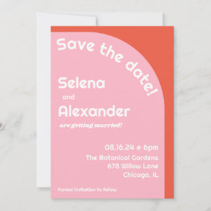 Dicke Retro Rosa & Orange farbenfrohe Hochzeit Save The Date
