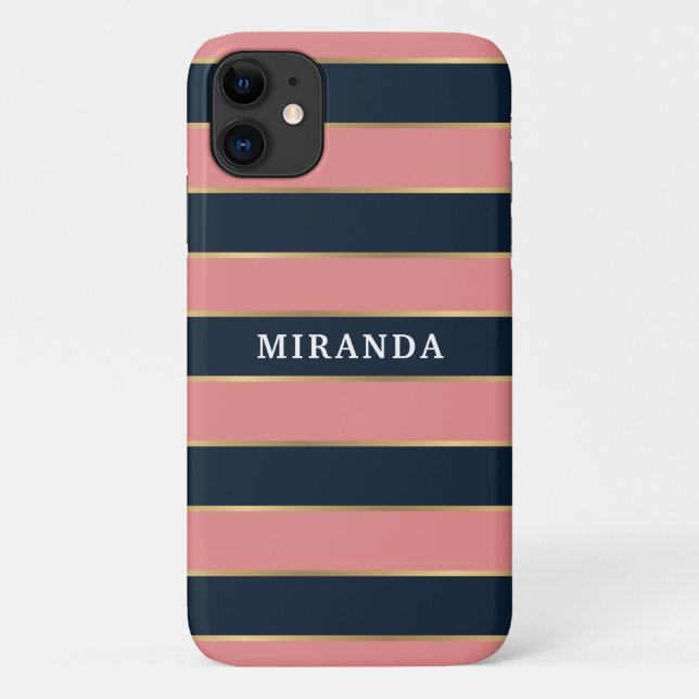 Dicke rosa blaue Streifen Muster Case-Mate iPhone Hülle (Rückseite)
