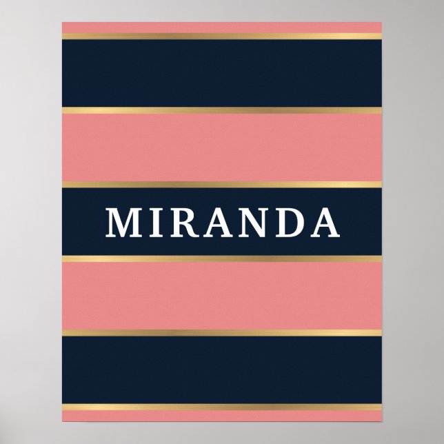 Dicke rosa blaue Streifen Muster Poster (Vorne)