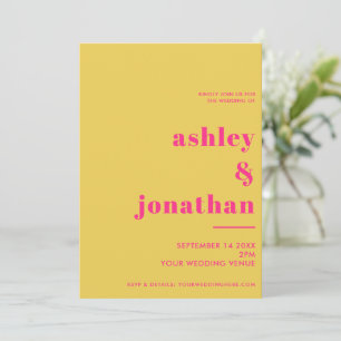 Dicke rosa gelbe Typografie Moderne Hochzeit Einladung