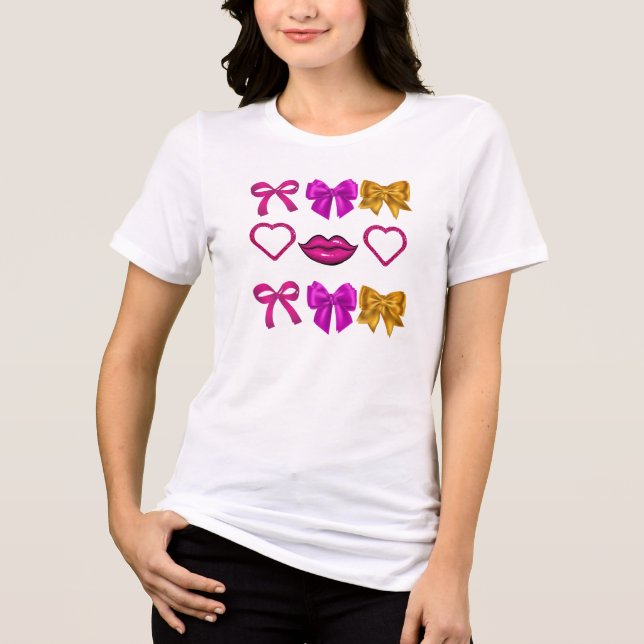 Dicke rosa Glam Bows & Glitzer Lippen Ästhetik Tri-Blend Shirt (Vorderseite)