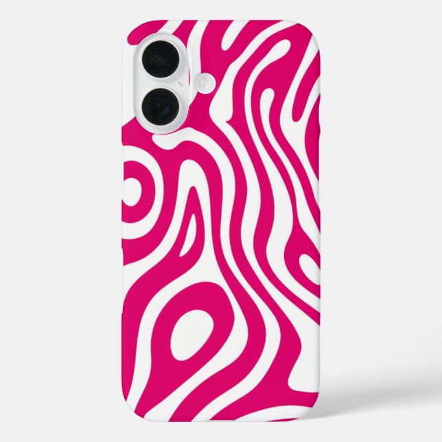 Dicke Rosa Swirl iPhone 16 Gehäuse - Retro Wave Hülle (Rückseite)