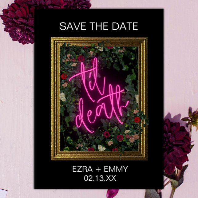 Dicke rosa und schwarz florale Til Tod Save the Da Date (Von Creator hochgeladen)