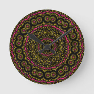 Dicke rosa und schwarze Kaleidoskop-Wall-Uhr Runde Wanduhr