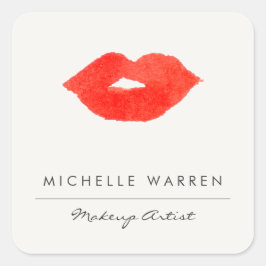 Dicke rote Lippen Wasserfarbe Makeup Artist Quadratischer Aufkleber