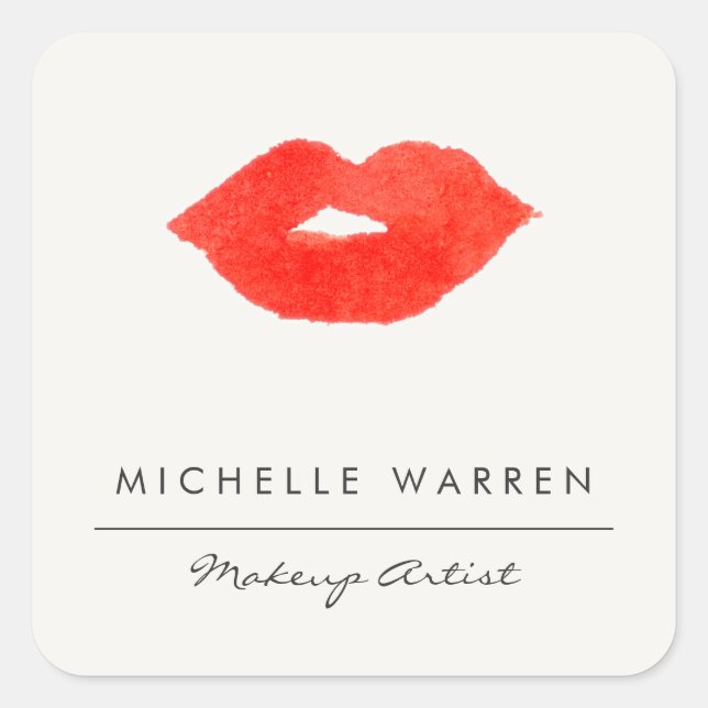 Dicke rote Lippen Wasserfarbe Makeup Artist Quadratischer Aufkleber (Vorderseite)