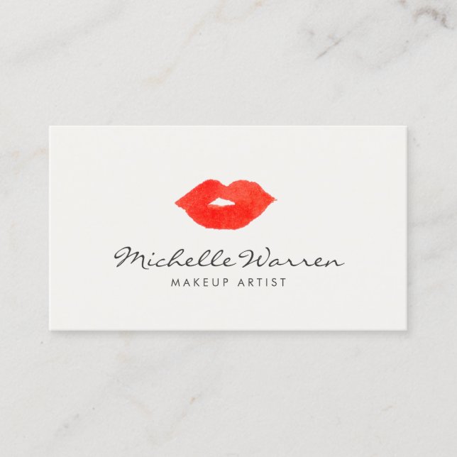 Dicke rote Lippen Wasserfarbe Makeup Artist Visitenkarte (Vorderseite)