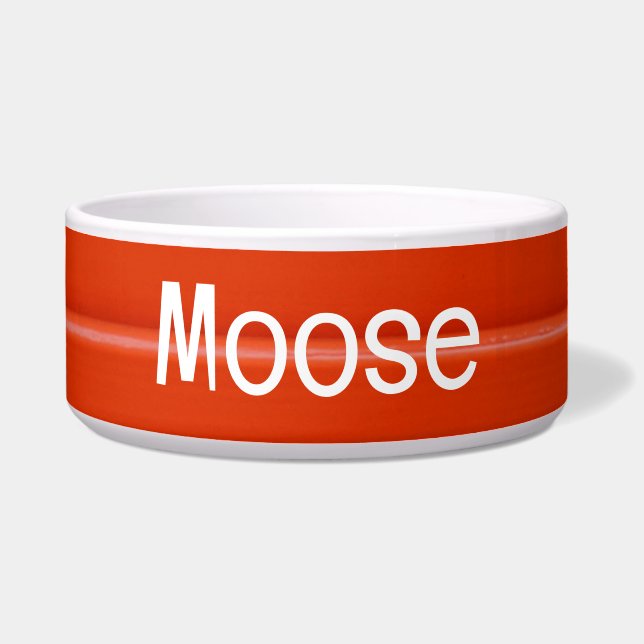 Dicke rote Metalle Textur Pet Bowl mit Elch Text Napf (Vorderseite)