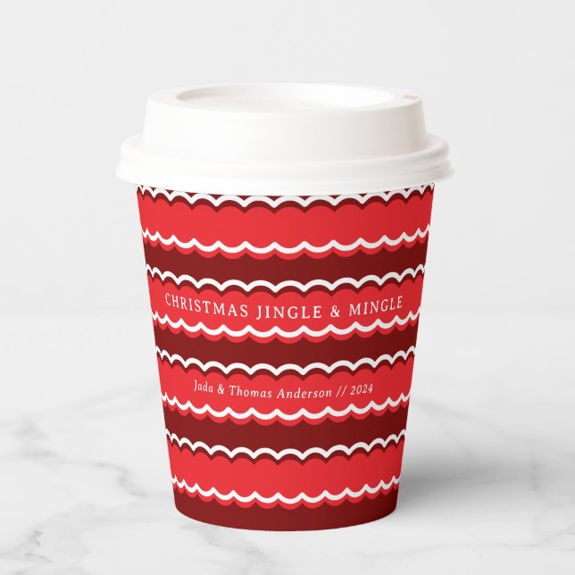 Dicke Rote Scallop Strip Holiday Party Pappbecher (Vorderseite)