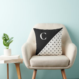 Dicke Schwarz auf weißem Polka Dot Pattern Monogra Kissen