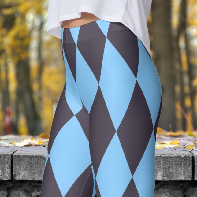 Dicke Schwarz-Blau-Harlequin-Karo-Muster Leggings (Harlequin Black & Blue)