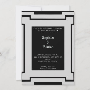 Dicke Schwarz-Silber Art Deco Hochzeit Einladung