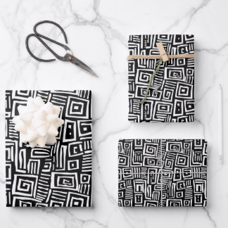 Dicke Schwarz/Weiß Abstrakt Gemustert Geschenkpapier Set