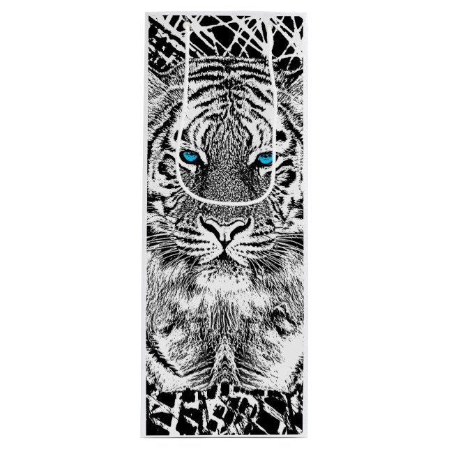 Dicke schwarz-weiß blaue Augen Tiger Geschenktüte Für Weinflaschen (Vorderseite)