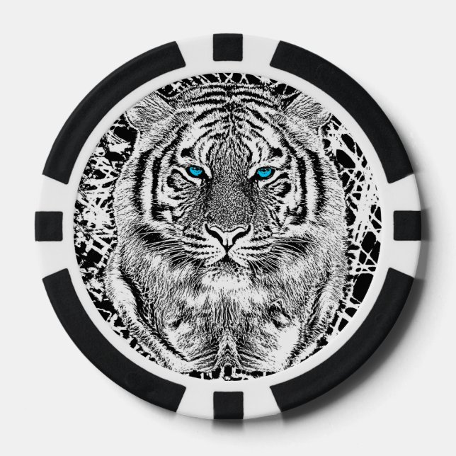 Dicke schwarz-weiß blaue Augen Tiger Pokerchips (Vorderseite)