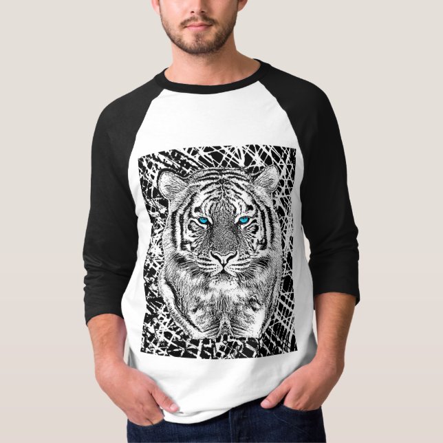 Dicke schwarz-weiß blaue Augen Tiger T-Shirt (Vorderseite)