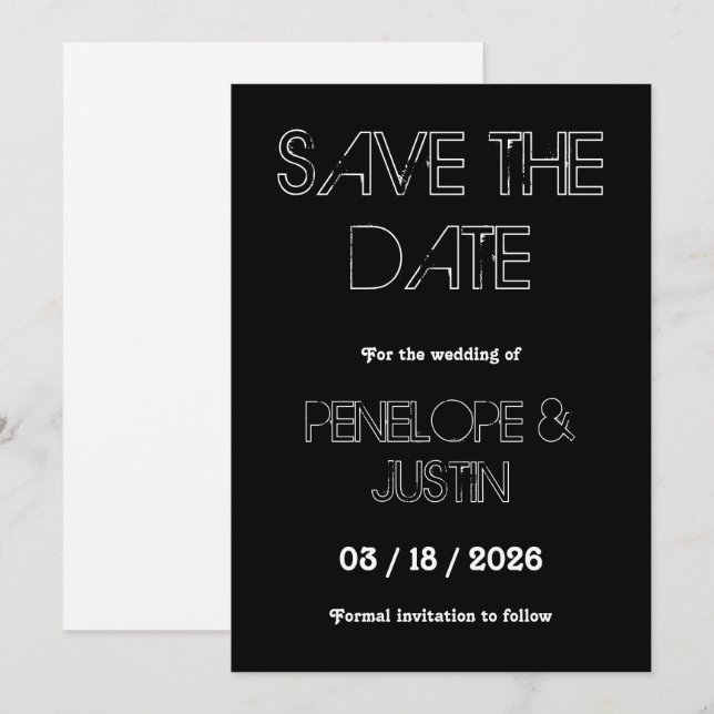 Dicke Schwarz/Weiß Moderne Minimalistisch Save the Save The Date (Vorne/Hinten)