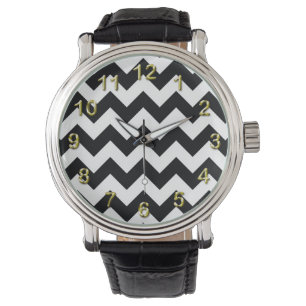 Dicke Schwarz/Weiß Zickzack Zig Zag Muster Armbanduhr