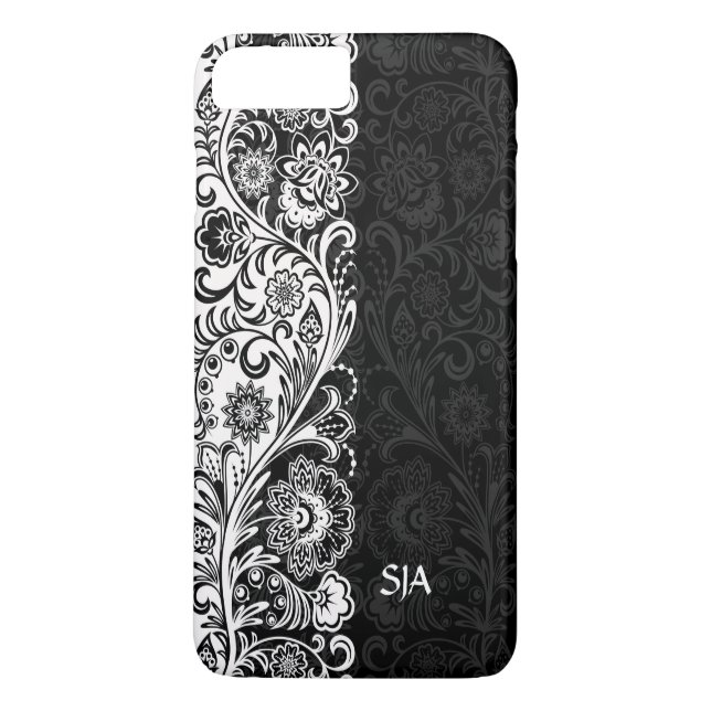 Dicke Schwarz-weiße florale Design iPhone Case (Rückseite)