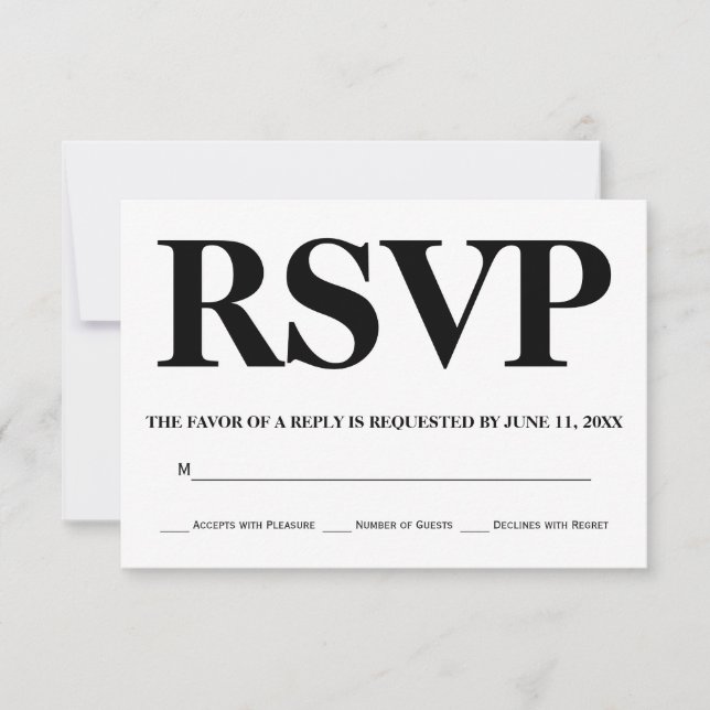 Dicke schwarz-weiße Typografie Hochzeit RSVP Karte (Vorderseite)