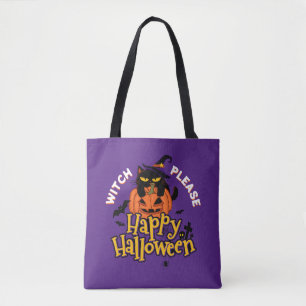 Dicke schwarze Katzenhexe bitte Frohes Halloween Tasche