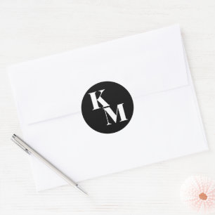 Dicke Schwarze Monogramm-Initialen Moderne Hochzei Runder Aufkleber