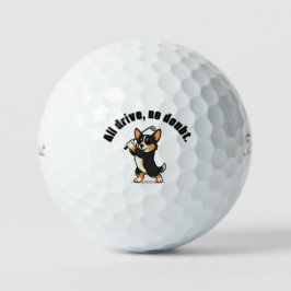 Dicke schwarze Tri-Color Corgi 'All Drive, No Doub Golfball