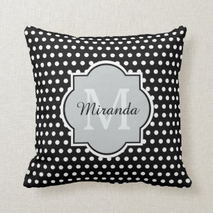 Dicke schwarze und weiße Polka Dots Monogramm und Kissen