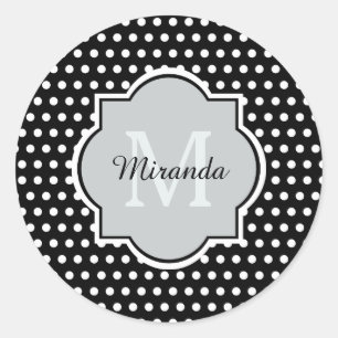 Dicke schwarze und weiße Polka Dots Monogramm und Runder Aufkleber