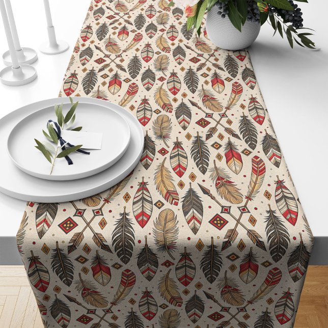 Dicke Stammfeathers Pfeile Tischläufer Ethnisch (Bold Tribal Feathers Arrows Table Runner Ethnic)