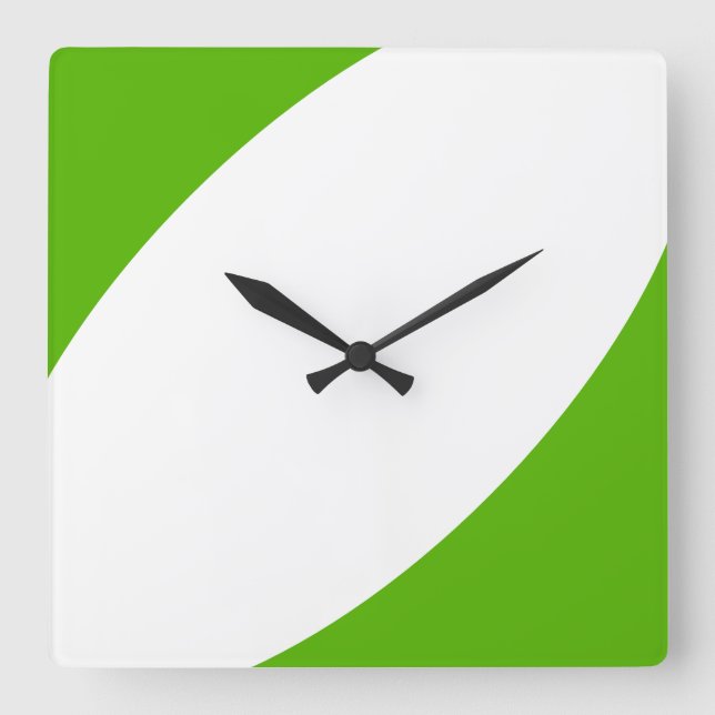 Dicke, stilvolle, moderne, hellgrüne, weiße Curven Quadratische Wanduhr (Vorderseite)