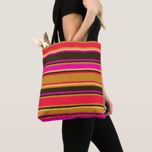 Dicke Streifen in Gold, Rot und Magenta Tote Bag Tasche