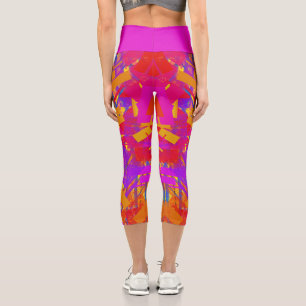 Dicke Streifen in Paint, Hot Pink, Orange, Rot Capri Leggings