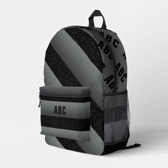 Dicke Streifen Schwarz-weiß Grau-Monogramm Bedruckter Rucksack (Rückseitige Ecke Rechts)